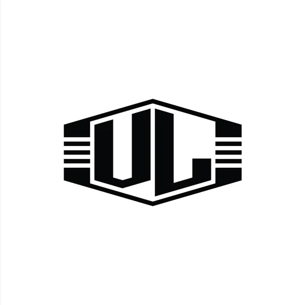 Letra Logo Monograma Hexágono Emblema Forma Con Rayas Esquema Estilo —  Fotos de Stock