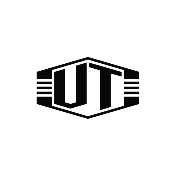 VT Letter Logo monogram hexagon emblem shape with stripes outline style design template