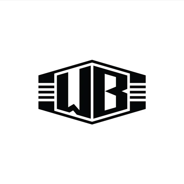 Wbレターロゴモノグラム六角形エンブレム形状ストライプアウトラインスタイルデザインテンプレート — ストック写真