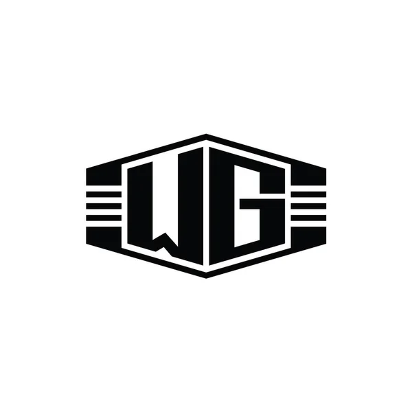 Wgレターロゴモノグラム六角形エンブレム形状ストライプアウトラインスタイルデザインテンプレート — ストック写真