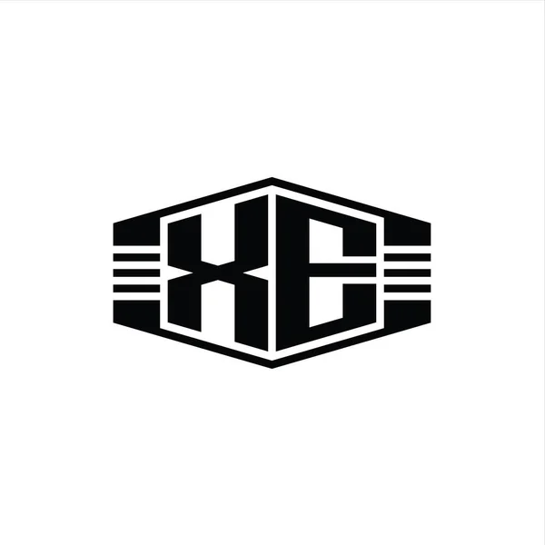 Letter Logo Monogram Altıgen Amblem Şekli Çizgili Tasarım Biçimi Şablonu — Stok fotoğraf