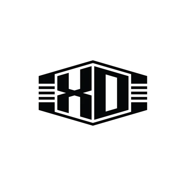 Bentuk Lambang Logo Monogram Heksagon Dengan Garis Garis Pinggiran Templat — Stok Foto