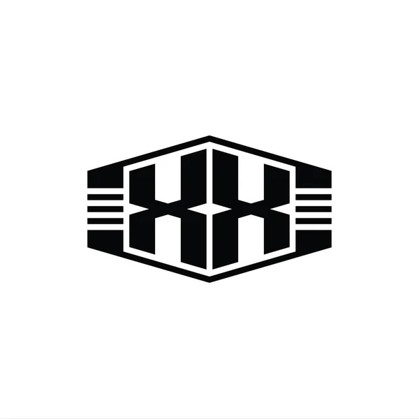 Xxレターロゴモノグラム六角形エンブレム形状ストライプアウトラインスタイルデザインテンプレート — ストック写真