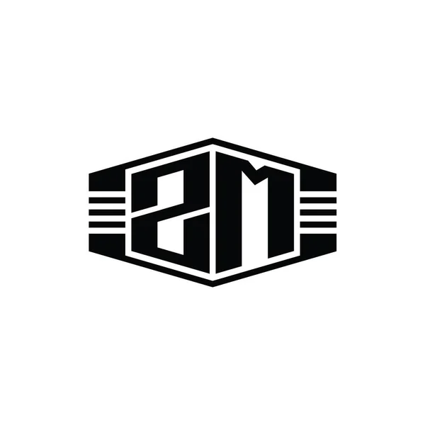 Zmレターロゴモノグラム六角形エンブレム形状ストライプアウトラインスタイルデザインテンプレート — ストック写真