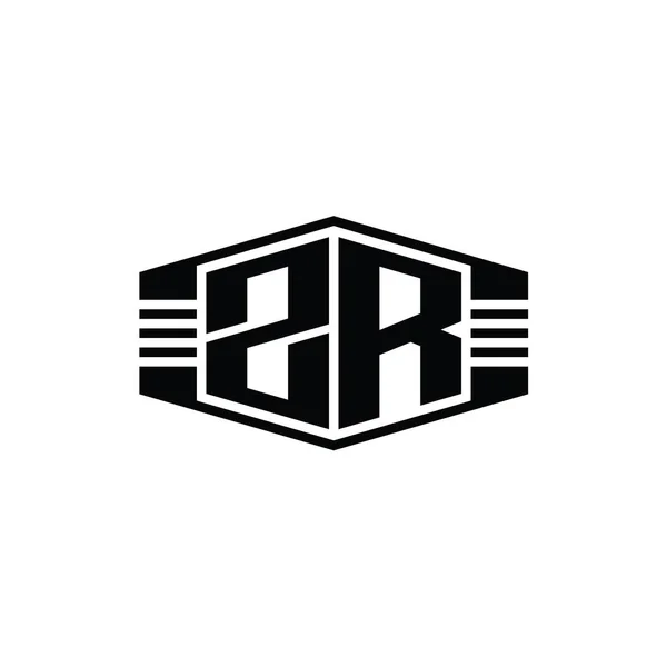 Zrレターロゴモノグラムストライプアウトラインスタイルデザインテンプレート付き六角形のエンブレム形状 — ストック写真