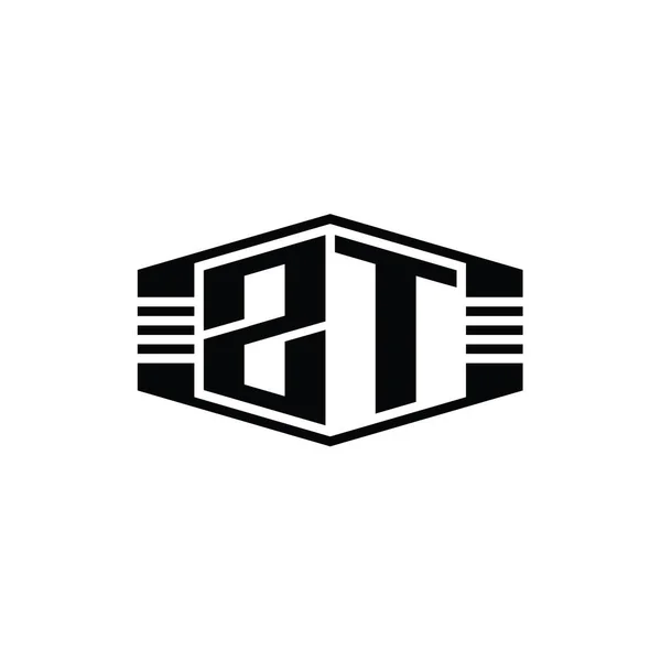 Ztの手紙ロゴモノグラムストライプアウトラインスタイルのデザインテンプレートと六角形のエンブレム形状 — ストック写真