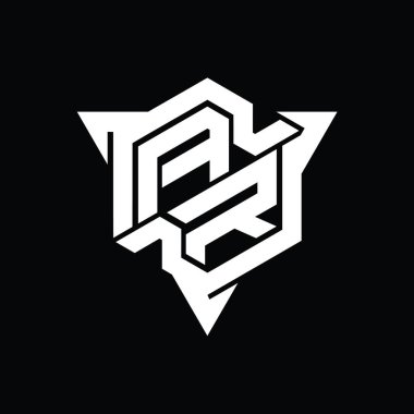 AR Harfi Logo monogram altıgen şekli ve üçgen ana hatlı oyun biçimi tasarım şablonu