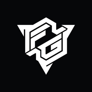 FG Harfi Logo monogram altıgen şekli ve üçgen ana hatlı oyun biçimi tasarım şablonu