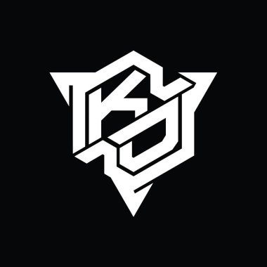 KD Harfi Logo monogram altıgen şekli ve üçgen ana hatlı oyun biçimi tasarım şablonu