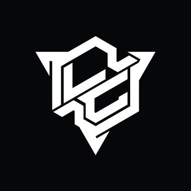 LC Harfi Logo monogram altıgen şekli ve üçgen ana hatlı oyun biçimi tasarım şablonu