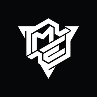 ME Letter Logo monogram altıgen şekli üçgen ana hatlı oyun biçimi tasarım şablonu