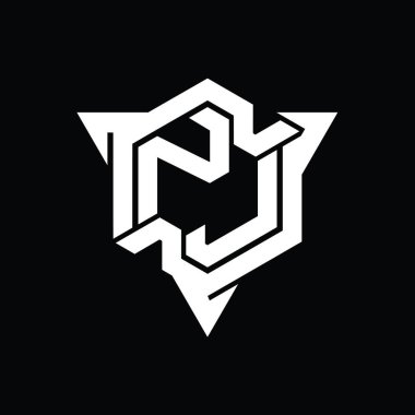 NJ Harfi Logo monogram altıgen şekli ve üçgen ana hatlı oyun biçimi tasarım şablonu