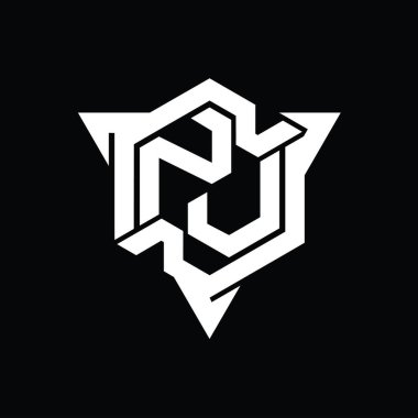 NV Letter Logo monogram altıgen şekli üçgen ana hatlı oyun biçimi tasarım şablonu