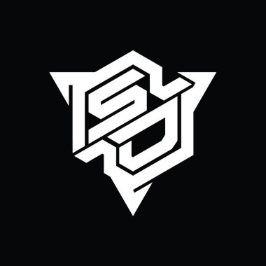 SD Harfi Logo monogram altıgen şekli üçgen ana hatlı oyun biçimi tasarım şablonu
