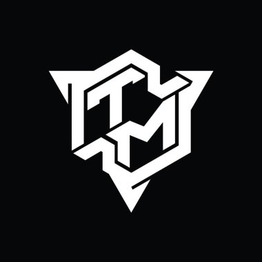 Üçgen ana hatlı oyun biçimi tasarım şablonu ile TM Harfi Logo monogram altıgen şekli