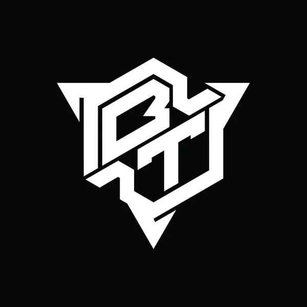 Btの手紙のロゴのモノグラム三角形アウトラインゲームスタイルのデザインテンプレートと六角形の形 — ストック写真
