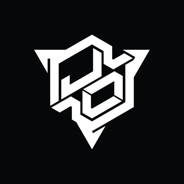 三角形のアウトラインゲームスタイルのデザインテンプレートとJoの手紙のロゴのモノグラム六角形の形状 — ストック写真