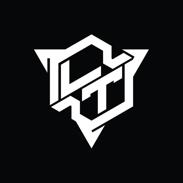 Lt文字ロゴモノグラム三角形のアウトラインゲームスタイルのデザインテンプレートと六角形の形状 — ストック写真