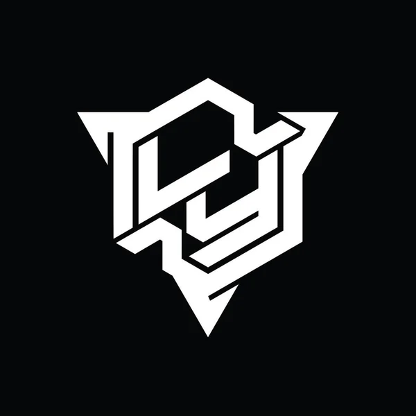 三角形のアウトラインゲームスタイルのデザインテンプレートとLyの文字のロゴのモノグラム六角形の形状 — ストック写真