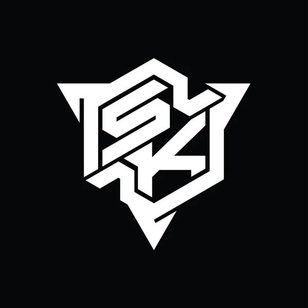 Letter Logo Monogram Zeshoekige Vorm Met Driehoekige Schets Gaming Stijl — Stockfoto