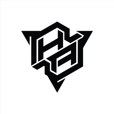 HA Harfi Logo monogram altıgen şekli ve üçgen ana hatlı oyun biçimi tasarım şablonu
