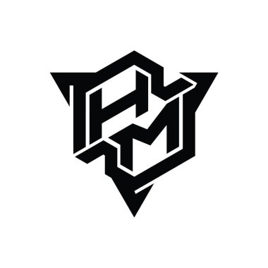 Üçgen ana hatlı oyun biçimi tasarım şablonu ile HM Harfi Logo monogram altıgen şekli