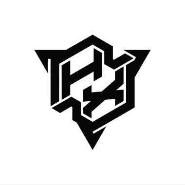Üçgen anahat oyun biçimi tasarım şablonu ile HX Harfi Logo monogram altıgen şekli