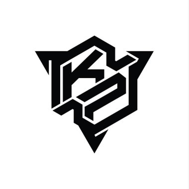 KP Harfi Logo monogram altıgen şekli ve üçgen ana hatlı oyun biçimi tasarım şablonu