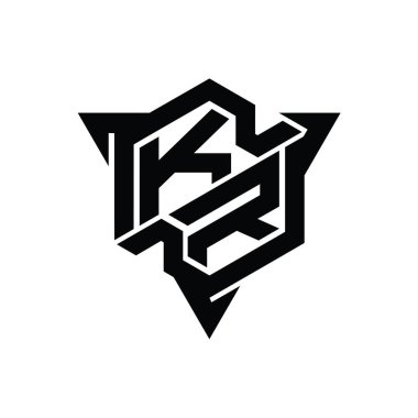 KR Harfi Logo monogram altıgen şekli ve üçgen ana hatlı oyun biçimi tasarım şablonu