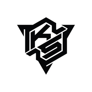 KS Harfi Logo monogram altıgen şekli ve üçgen ana hatlı oyun biçimi tasarım şablonu