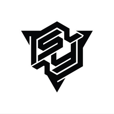 SY Letter Logo monogram altıgen şekli üçgen ana hatlı oyun biçimi tasarım şablonu