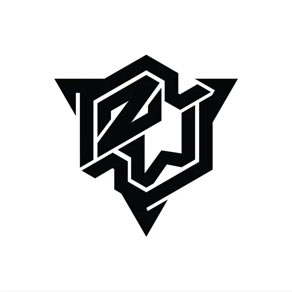 Zwレターロゴモノグラム三角形のアウトラインゲームスタイルのデザインテンプレートと六角形の形状 — ストック写真