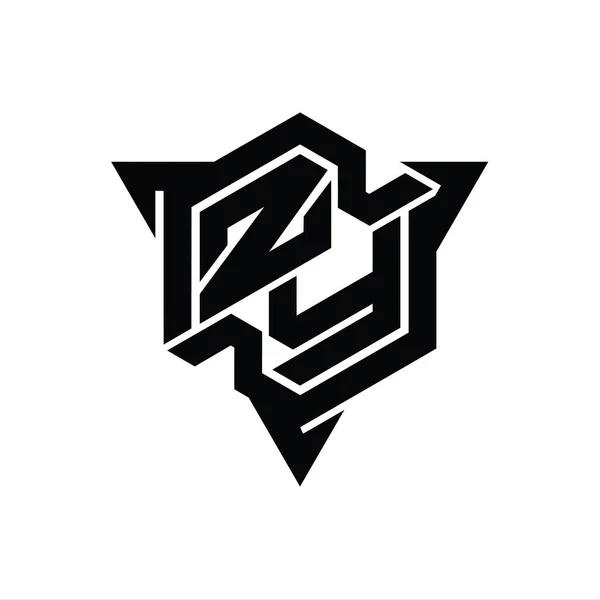 三角アウトラインゲームスタイルのデザインテンプレートとZzy文字のロゴのモノグラム六角形の形状 — ストック写真