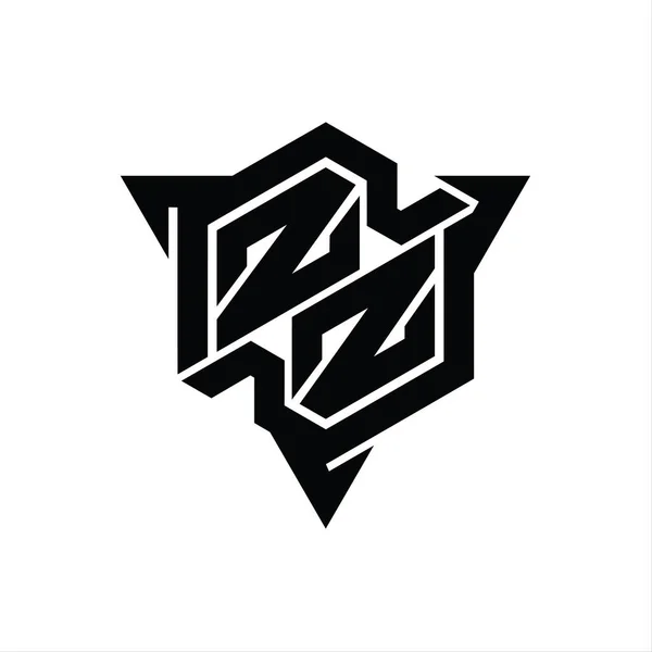 Zz文字ロゴのモノグラム三角形のアウトラインゲームスタイルのデザインテンプレートと六角形の形状 — ストック写真
