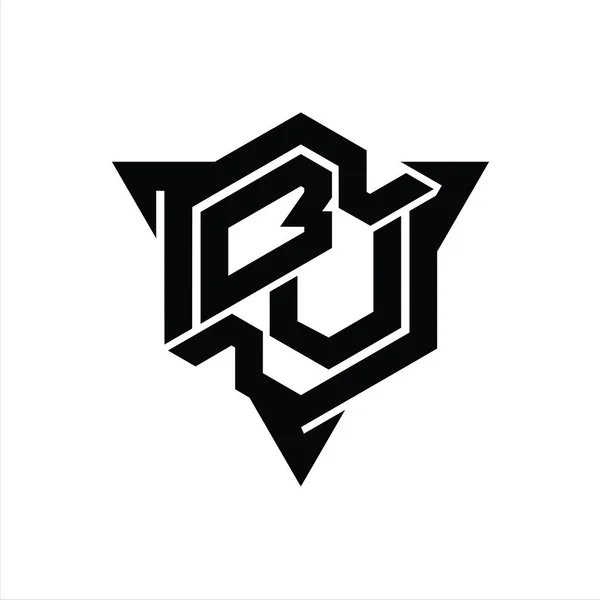 Bv文字ロゴモノグラム三角形アウトラインゲームスタイルのデザインテンプレートと六角形の形状 — ストック写真
