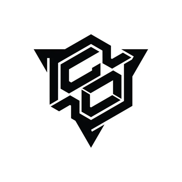 三角形アウトラインゲームスタイルのデザインテンプレートとCo手紙ロゴモノグラム六角形の形状 — ストック写真