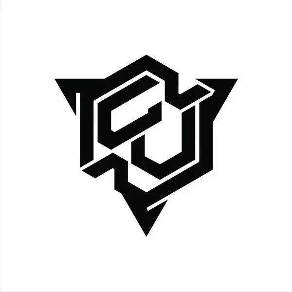 Carta Logo Monograma Hexágono Forma Con Triángulo Contorno Juego Estilo — Foto de Stock