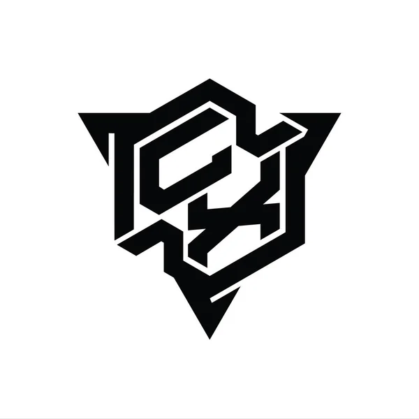 Letter Logo Bentuk Monogram Heksagon Dengan Segitiga Garis Luar Templat — Stok Foto