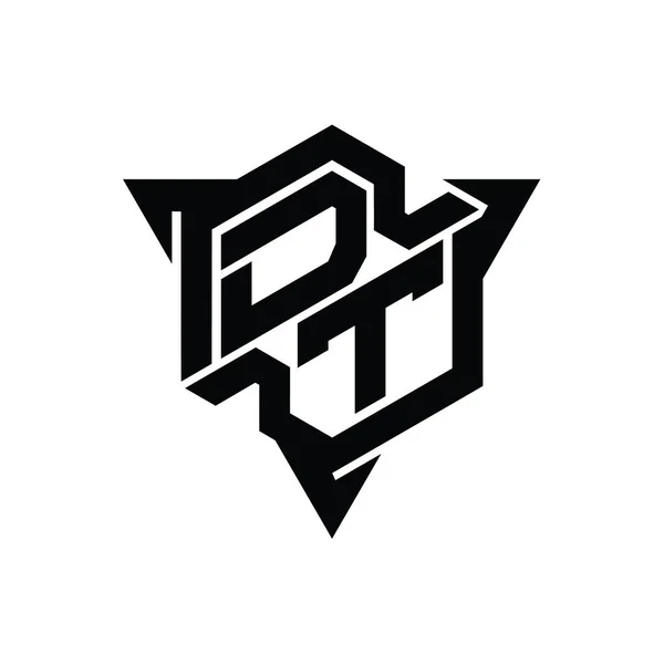 Letter Logo Monogram Zeshoekige Vorm Met Driehoekige Schets Gaming Stijl — Stockfoto