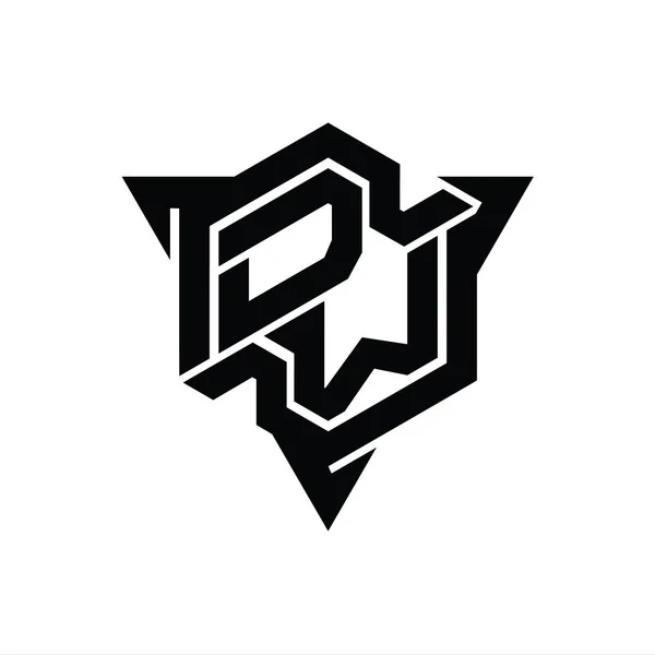 Dw文字ロゴモノグラム三角形のアウトラインゲームスタイルのデザインテンプレートと六角形の形状 — ストック写真
