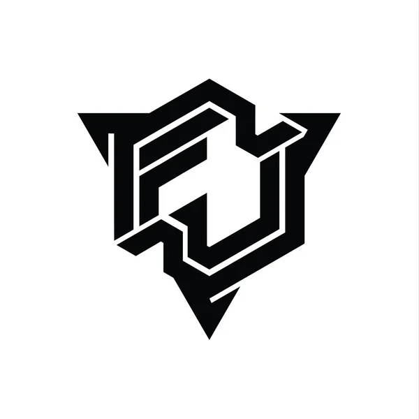 Fuレターロゴのモノグラム三角形アウトラインゲームスタイルのデザインテンプレートと六角形の形状 — ストック写真