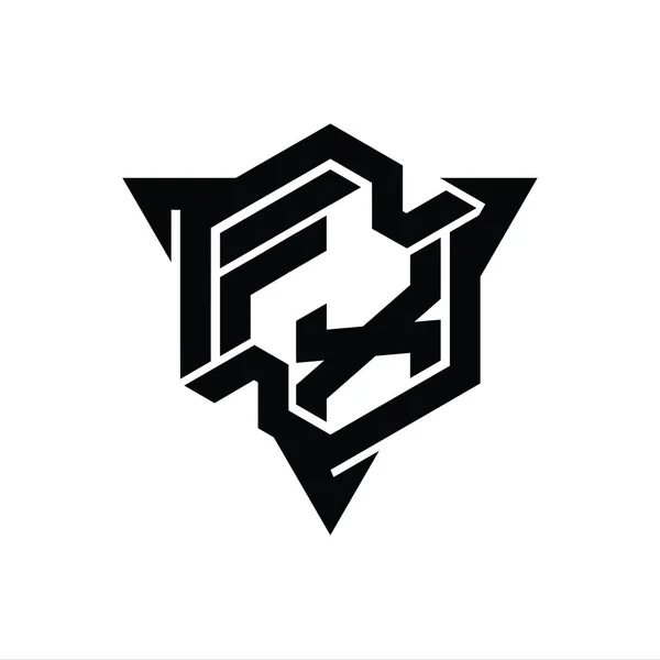 Letter Logo Monogram Sekskant Form Med Trekant Skitse Gaming Stil - Stock-foto