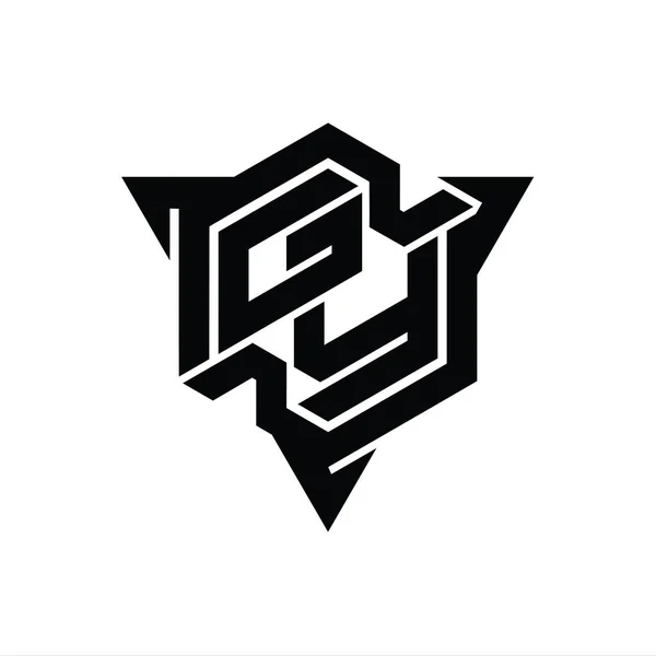 三角のアウトラインゲームスタイルのデザインテンプレートとGy文字のロゴのモノグラム六角形の形状 — ストック写真
