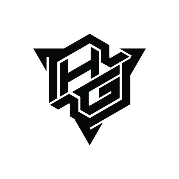 Hg文字ロゴモノグラム三角形の輪郭ゲームスタイルのデザインテンプレートと六角形の形状 — ストック写真