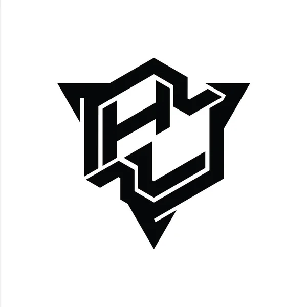 Hl文字ロゴのモノグラム三角形のアウトラインゲームスタイルのデザインテンプレートと六角形の形状 — ストック写真