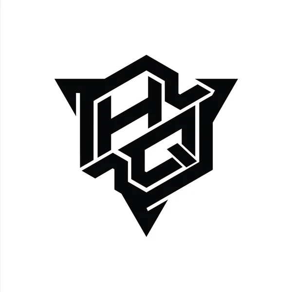 Hq文字ロゴモノグラム三角形の輪郭ゲームスタイルのデザインテンプレートと六角形の形状 — ストック写真