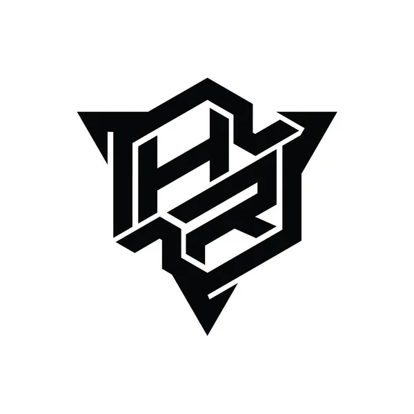 Hrレターロゴのモノグラム三角形アウトラインゲームスタイルのデザインテンプレートと六角形の形状 — ストック写真