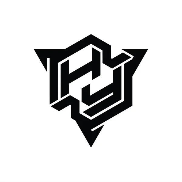 Y文字ロゴのモノグラム三角形のアウトラインゲームスタイルのデザインテンプレートと六角形の形状 — ストック写真