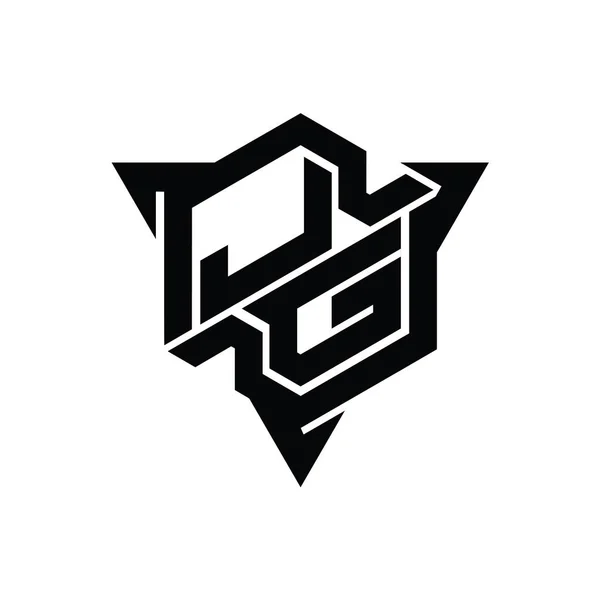 三角形のアウトラインゲームスタイルのデザインテンプレートとJgのロゴのモノグラム六角形の形状 — ストック写真