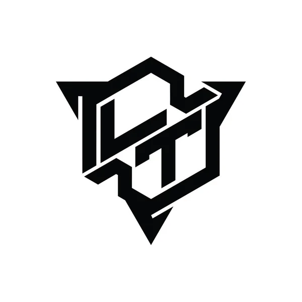 Lt文字ロゴモノグラム三角形のアウトラインゲームスタイルのデザインテンプレートと六角形の形状 — ストック写真